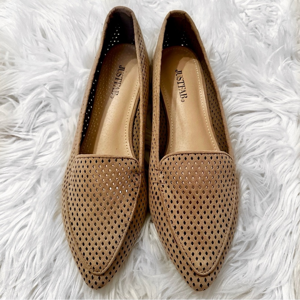 NEW! Women Just Fab Tan Suede Pointed Toe Loafer Flats Size 8